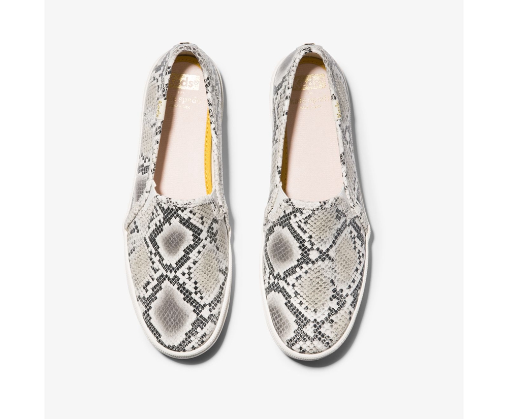 Keds Slip Ons Damen Weiß/Schwarz - Kate Spade New York Double Decker Snake Leder - KQT-825641